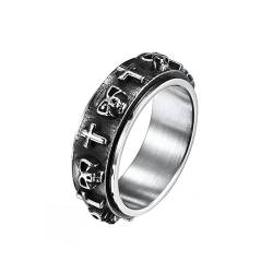 Joievievie Rotierender Ring mit Totenkopf und Kreuz Punk Rock Schmuck Herren, Edelstahl von Joievievie