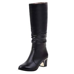 Damen Kurz Retro Stiefeletten - Leder Cowboy Boots Stiefeletten Leder, Bequeme Casual Langschaft Vintage Festival Anti-Rutsch Erhältlich für Normale und Breite Waden Breite Füße Warme Thermostiefel von JokeLomple