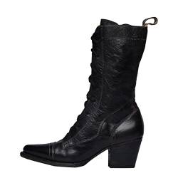 Damen Kurze Gummistiefel - Leder Cowboy Boots Stiefeletten Western Cowboy Stiefel Einfarbig Freizeit Retro Kurze Niedriger Absatz Fahrrad Rutschfeste Gartenstiefel Einfach Gummistiefel Bequem von JokeLomple