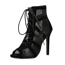 Heels Dance Class Bootie Sandalen, High Heels Pumps Sexy Schwarz Mesh Stiletto High Heels Schnüren Sandalen mit Fischmaul Tanzschuhe Mode Sandaletten Pole Dance Schuhe High Heels Stiefeletten 1 von JokeLomple