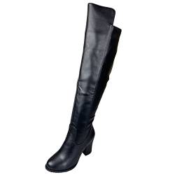 Joliss Damen Blockabsatz Mode Overknees Boots Damen Reißverschluss Runde Zehen Kniestiefel Mitte Absatz Overknees Stiefel Schwarz Gr 38 EU/39Cn von Joliss