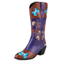 Joliss Damen Pointed Toe Westernstiefel Damen Mode Embroiderot Westernstiefel Damen Westernabsatz Westernstiefel Blau Gr 40.5 EU/42Cn von Joliss