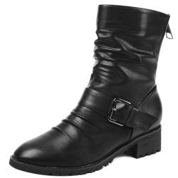 Joliss Damen Stiefeletten Mitte Absatz Blockabsatz Stiefeletten mit Schnalle Warm Winterstiefel Runde Zehen Zip Lockere Stiefel Schwarz Gr 49 EU/51Cn von Joliss