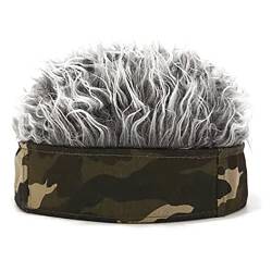 Männer Camouflage Grau Kurze Haare Perücke Stirnband Einstellbare Größe Lustige Künstliche Hut von Jonlaki