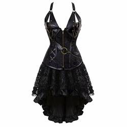 Corsagenkleid Steampunk Corsage Bustier Damen Piraten Leder Korsett Kleid Rock GothicüberGrößen Halloween Burlesque Schwarz M von Josamogre