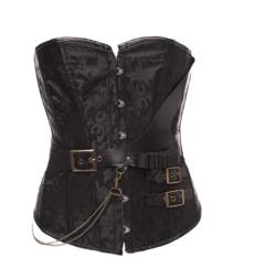 Josamogre Steampunk Corsage Korsett Gothic Bustier Leder Kunstleder überGrößen Burlesque Piraten Halloween top Schwarz M von Josamogre