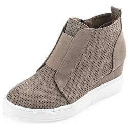 Journee Collection Clara Comfort Damen-Sneaker mit Keilabsatz und runden Zehen und perforierten Details, Taupe, 37.5 EU von Journee Collection