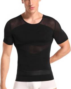 Unterhemd Herren Shapewear Gynäkomastie Kompression T-Shirt Sport Kurzarm Oberteil mit Enger Passform Sportunterhemden Funktionsunterwäsche Business Unterhemd-B1 von Joweechy