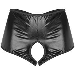 Jowowha Damen Wetlook String Ouvert Slip Lack Leder Panties Tanga Offener Hintern Höschen Lingerie Dessous Unterwäsche Schwarz L von Jowowha