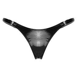 Jowowha Wetlook String Damen Mini Slip Tanga G-String Lack Leder Panties Höschen Bikini Briefs Rave GOGO Clubwear Schwarz M von Jowowha