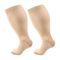 Joycabin Kompressionsstrümpfe für Damen und Herren, Kompressionsstrümpfe Ubergröße, Kompressionssocken Compression Socks Thrombosestrümpfe für Flug, Sport, Laufen, Radsport (5XL, Beige) von Joycabin