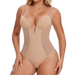 JOYSHAPER Shapewear Bodys mit integriertem BH, Tanga, Shapewear mit tiefem U-Ausschnitt, rückenfreier Body für Kleider, #1 Nude, Medium von Joyshaper