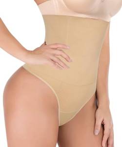 Joyshaper Bauchweg Unterhose Damen String Hohe Taille Formende Miederslip Shapewear Bauchweg Stark Formend Shape Tanga Body Shaper Mieder String Shaping Panty Slip Figurformende Unterwäsche Beige L von Joyshaper