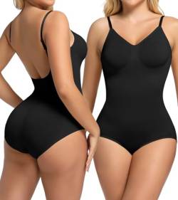 Joyshaper Damen Body Rückenfreier Bodysuit Sexy Tiefer Rücken Body Shaper Top Ärmellos Shapewear Bauchweg Tanga Miederbody Nahtlos Damenbody Shaping Oberteil Formende Bodys für Frauen Schwarz M von Joyshaper