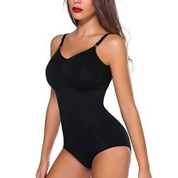 Joyshaper Damen Formende Body Shaper Bauchweg Shapewear Bodysuits Figurenformend Unterwäsche mit Verstellbarer Schultergurt Schwarz,XL von Joyshaper