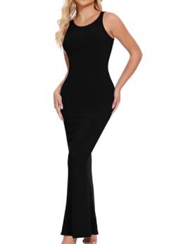 Joyshaper Damen Kleid Lang Ärmellos Bodycon Rundhals Sommerkleid Neckholder Maxikleider Lässig Slim Fit Freizeitkleid Casual Sommer Partykleid Knöchellang Strandkleid Schwarz L von Joyshaper