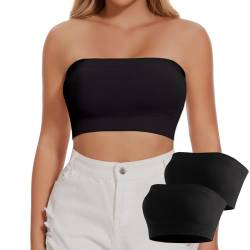 Joyshaper Damen Nahtlos Bandeau BH Trägerloser ohne Bügel Bra Tube Top Push Up Schulterfrei Crop Top Oberteil Schwarz+Schwarz,L von Joyshaper