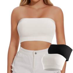 Joyshaper Damen Nahtlos Bandeau BH Trägerloser ohne Bügel Bra Tube Top Push Up Schulterfrei Crop Top Oberteil Schwarz+Weiß,XL von Joyshaper