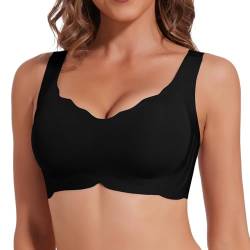 Joyshaper Damen Nahtlose BH ohne Bügel Weiche Push-Up BH Gepolsterte Wohlfühl Bügelloser Schlaf Bra Atmungsaktiver V-Ausschnitt Bustier Top mit zusätzlicher BH-Verlängerung Schwarz 2XL von Joyshaper