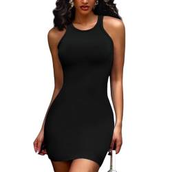 Joyshaper Damen Sommerkleid Enges Kurz Bodycon Kleid Figurbetontes Tank Cami Kleider Ärmellos MiniKleid Schwarz,M von Joyshaper