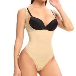 Joyshaper Shapewear String Body Damen Shaping Body Bauchweg Bodysuit Taillenformer Miederbody Stark Formend Figurformender Body Shaper Tanga Unterwäsche Shape Stringbody mit Haken Beige XL von Joyshaper