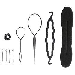 Haarstyling-Zubehör Haarknoten Braid Maker Haar Zubehör Styling Set Topsy Tail Hair Loop Tool Kit DIY Style Mädchen Frauen Frisurenhilfe Band Spiral Flechten für Haarspangen Schwarz [9 Stück] von Joyzan