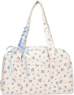 Juankrynord Frauen mit gesteppten flauschigen Crossbody Flower Tote Student Class Pendlertasche Leichte gesteppte Reise -Tasche für Wochenendkrosebodus für Arbeit (Blau,Einheitsgröße) von Juankrynord