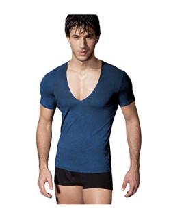 Jueshanzj Herren T-Shirt mit Tief V-Ausschnitt Slimfit Stretch Tee Dunkel Blau L von Jueshanzj