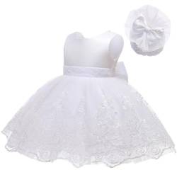 Jugaoge Baby Mädchen Elegant Lace Kleider mit Stirnband Hochzeit Party Blumenmädchenkleider Tutu Rock Geburtstag Taufe Fotoshooting Outfits Weiß 50-56 von Jugaoge