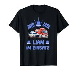 Liam im Einsatz Polizeiauto Feuerwehrauto Blaulicht Kinder T-Shirt von Jungen Vorname Designs für Kindergarten und Schule