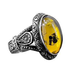 Junhasgood Ringe Für Plane Naturstein Ringe Herren Vintage Intarsien Gelb Rot Zirkon Ringe Damen Eheringe (Yellow, 8) von Junhasgood