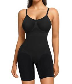 Junlan Shapewear Damen Bauchweg Stark Formend Voll Body Shaper Mit Bein Shorts Nahtlos Bodysuit Figurenformend Abnehmen Shaping Formende Bodys Miederbody Verstellbarer Schultergurt (1, Schwarz, M) von Junlan