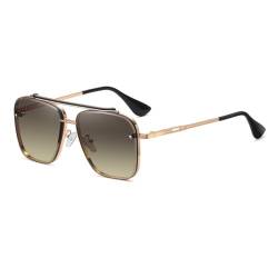 Junsika Übergroße Quadratische Piloten Sonnenbrille für Damen und Herren Modische Vintage Metall Rahmen Gradient Braun Sonnenbrille UV400 Schutz von Junsika