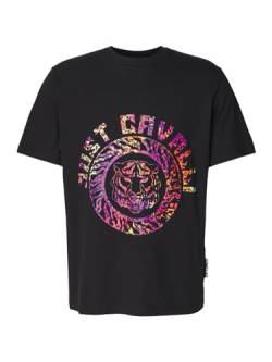 Just Cavalli Schwarzes Herren-T-Shirt mit mehrfarbigem Tiger-Aufdruck auf der Vorderseite, Schwarz , Medium von Just Cavalli