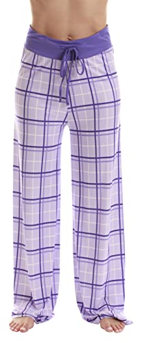 Just Love Damen Pyjamahose mit weitem Bein, bequem, locker, dehnbar, Palazzo, Lila kariert, Medium von Just Love