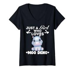 Damen nur ein mädchen das MOO DENG liebt - süßes baby Nilpferd T-Shirt mit V-Ausschnitt von Just a Girl & Giftideas