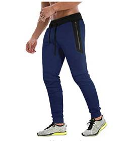 JustSun Jogginghose Herren Trainingshose Sporthose Herren Lang Slim Fit Fitness Hosen Herren mit Reißverschlusstaschen Blau L von JustSun