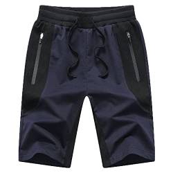 JustSun Kurze Hosen Herren Shorts Sommer Jogginghosen Sport Shorts Kurze Sporthose Herren Shorts mit Reißverschlusstaschen und Elastischer Taille Blau S von JustSun