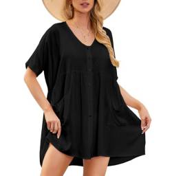 Justay Comf Sommer Strandkleid Damen V-Ausschnitt Strandkleider Strandtunika Damen Badeanzug Kurz Bikini Cover Up Schwarz von Justay Comf