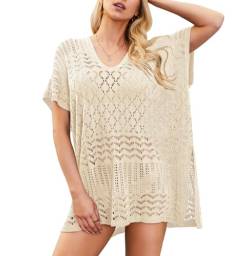 Justay Comf Strandkleid Damen V-Ausschnitt Gestrickte Sexy Strandmode Strandtunika Kurz Strandponcho Sommer Boho Badeanzug von Justay Comf