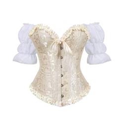 Jutrisujo Korsett Bluse Set Damen Mittelalter Kleidung Renaissance Corset Top Korsage Corsage Vintage Gothic Karneval Kostüm Frauen Khaki 2XL von Jutrisujo