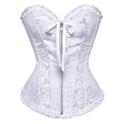 Jutrisujo Korsett Damen Corsage Corset Bustier Reißverschluss Blumen Gothic Halloween Weiß 5XL von Jutrisujo