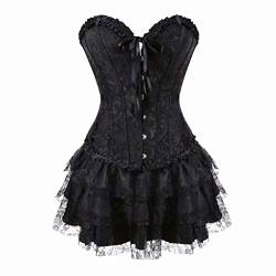 Jutrisujo korsett Schwarz corsage kleid rock elegant Kostüm mit korsettkleid spitzenrock karneval fasching halloween XL von Jutrisujo