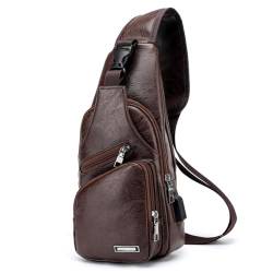 Jvjggag Umhängetasche, Ledertasche, Brusttasche, Leder-Schulter-Sling-Taschen für Herren, Sling-Taschen, Schulter-Rucksack, Brust-Sling-Rucksack für Herren, Outdoor-Einsatz von Jvjggag