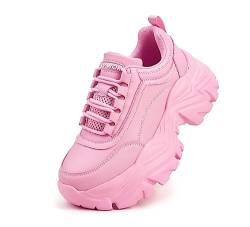 K KIP WOK Chunky Sneakers für Frauen Mode Plattform Weiß Leder Casual Dad Schuhe Bequeme Keil Walking Sport Sneakers, Pink, 38 EU von K KIP WOK