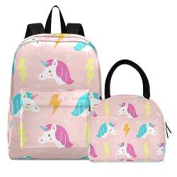 Schönes Rosa Einhorn Büchertasche Lunchpaket Set Schulter Rucksacks Bookbag Kinderrucksack Isolierte Lunchbox-Tasche für Mädchen Jungs von KAAVIYO