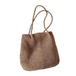 KAHDGSS Lässige gewebte Umhängetasche, Reise, Urlaub, Rattan, Sommer-Strandtasche für Damen und Mädchen, Strohgewebe, coffee von KAHDGSS