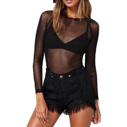 Mesh Oberteil Damen, Mesh Top Damen Netz Oberteil Frauen, Durchsichtiges Oberteil Damen Mesh Shirt Damen, Netz Shirt Damen Sexy Oberteil Damen für Sexy Oberteil Damen Casual Clubwear Party Tops von KAIOWPEIC