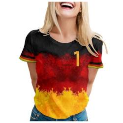 Deutschland Trikot Em 2024 Fanartikel Deutschland Shirt Damen :Frau Fussball Em 2024 Rundhals Sommershirt Kurzarmshirt Fitness Sportshirt Gym Slim-Fit Oberteile Sport Bekleidung von KAIXLIONLY