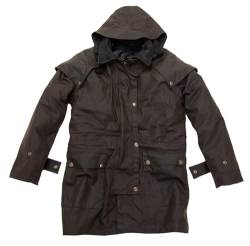 Australien Drover Outdoor-Wachs-Regen-Jacke warm gefüttert mit herausnehmbaren Innenfutter mit Kapuze oder ohne in schwarz und braun gewachste Baumwolle für Herren und Damen Unisex von KAKADU